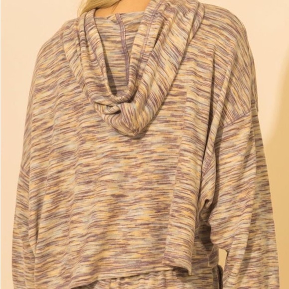 New Striped Hobo Knit Boxy Pullover Hoodie - Picture 3 of 7